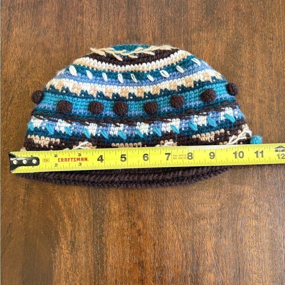 NEWARI ICELANDIC Crocheted Wool Knit Beanie Lined Nepal Blues Browns Women OS